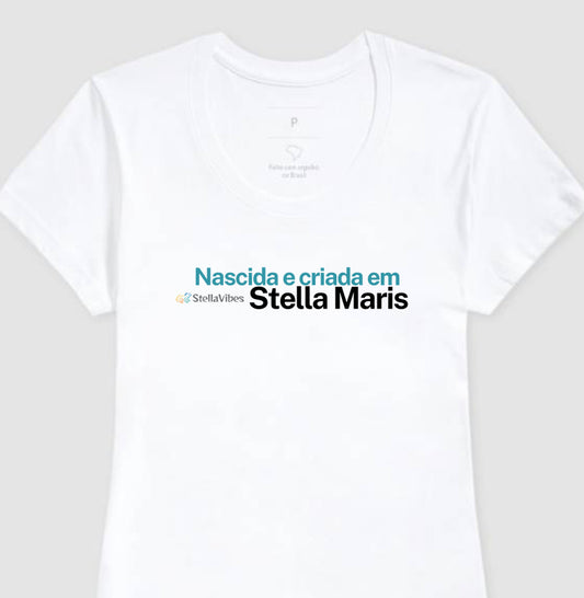 Camiseta Nascida e Criada em Stella Maris (Branca / Cinza)