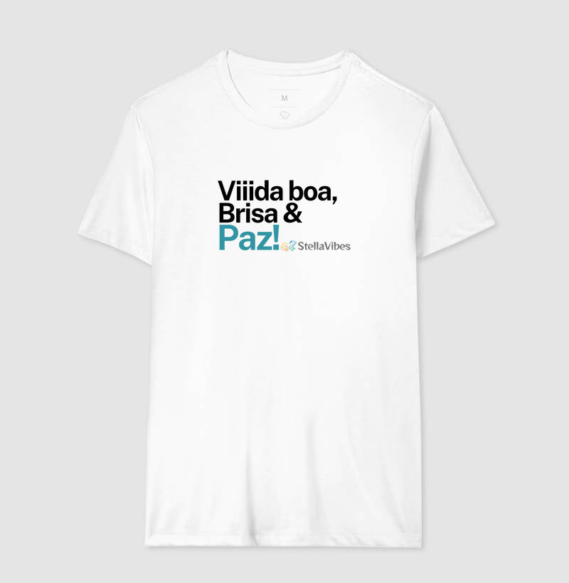 Camiseta Vida Boa, Brisa e Paz (Branca / Cinza)
