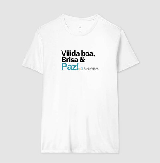 Camiseta Vida Boa, Brisa e Paz (Branca / Cinza)