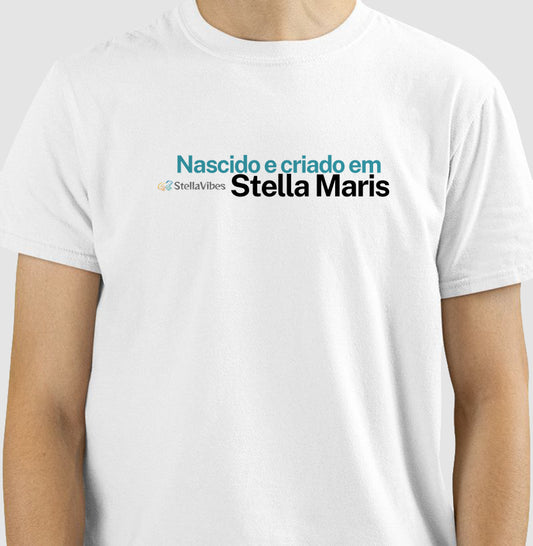 Camiseta Nascido e Criado em Stella Maris (Branca / Cinza)