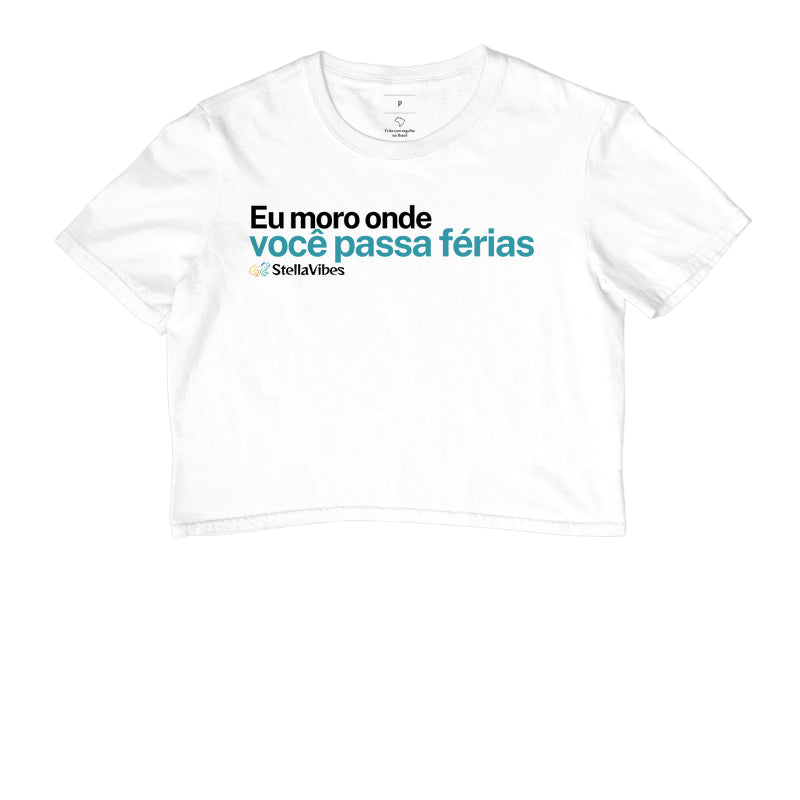 Cropped Eu Moro Onde Você Passa Férias (Branca / Cinza)