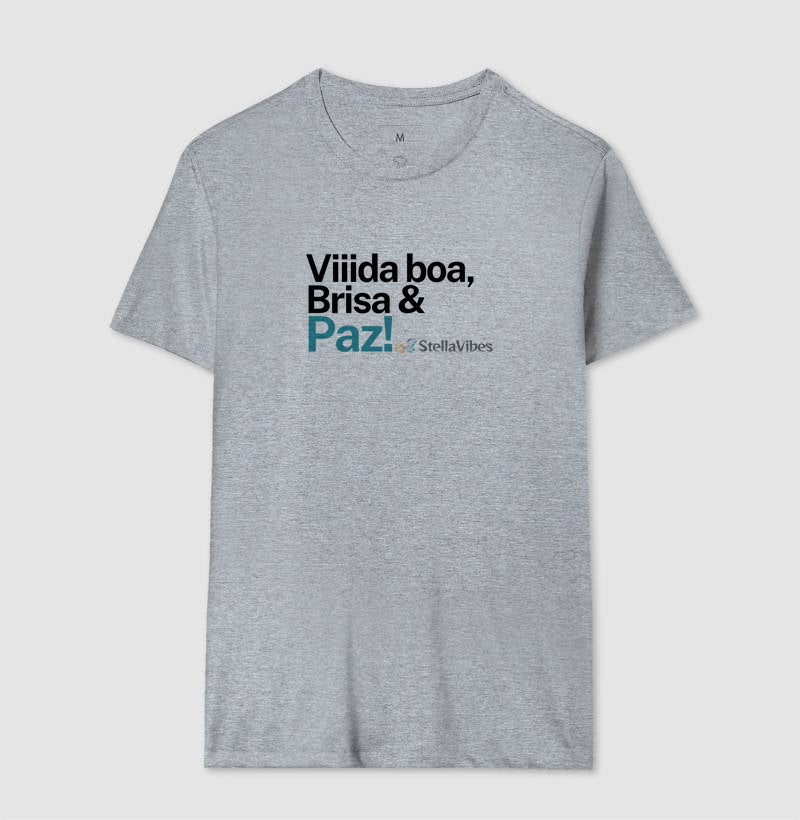Camiseta Vida Boa, Brisa e Paz (Branca / Cinza)
