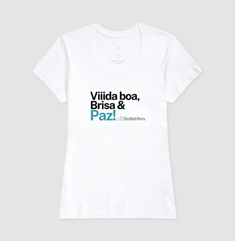 Camiseta Vida Boa, Brisa e Paz (Branca / Cinza)