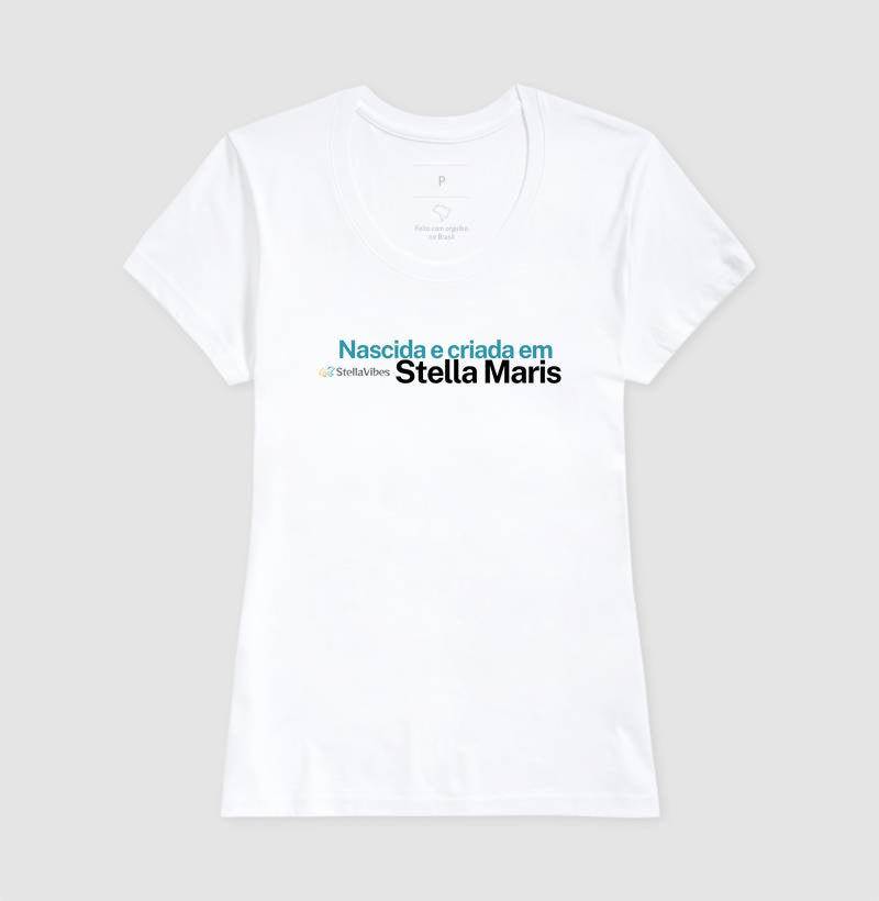 Camiseta Nascida e Criada em Stella Maris (Branca / Cinza)