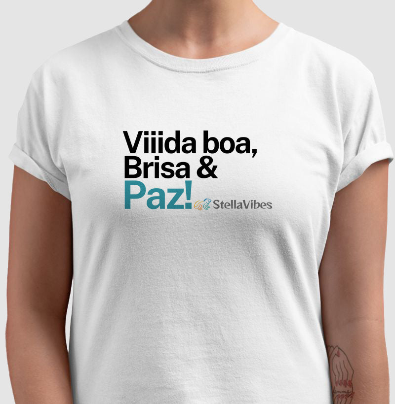 Camiseta Vida Boa, Brisa e Paz (Branca / Cinza)